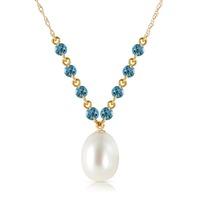 Pearl and Blue Topaz by the Yard Pendant Necklace 5.0ctw in 9ct Gold