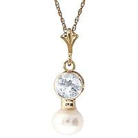 pearl and aquamarine pendant necklace 123ctw in 9ct gold