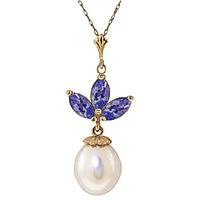 pearl and tanzanite petal pendant necklace 475ctw in 9ct gold