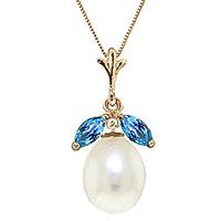 Pearl and Blue Topaz Pendant Necklace 4.5ctw in 9ct Gold