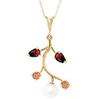 Pearl, Garnet and Citrine Vine Pendant Necklace 2.7ctw in 9ct Gold