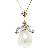 Pearl and Aquamarine Pendant Necklace 4.5ctw in 9ct Gold