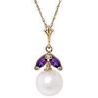 Pearl and Amethyst Snowdrop Pendant Necklace 2.2ctw in 9ct Gold