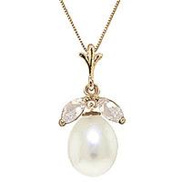 pearl and white topaz pendant necklace 45ctw in 9ct gold