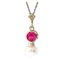 Pearl and Ruby Pendant Necklace 1.23ctw in 9ct Gold