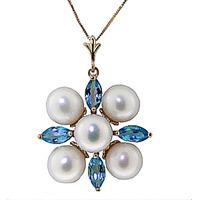 pearl and blue topaz pendant necklace 63ctw in 9ct gold