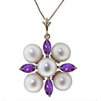 Pearl and Amethyst Pendant Necklace 6.3ctw in 9ct Gold