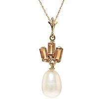 Pearl and Citrine Ternary Pendant Necklace 4.68ctw in 9ct Gold