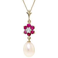 Pearl, Ruby and Diamond Daisy Pendant Necklace 4.5ctw in 9ct Gold