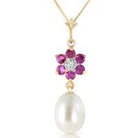 pearl amethyst and diamond daisy pendant necklace 45ctw in 9ct gold