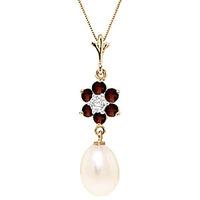 pearl garnet and diamond daisy pendant necklace 45ctw in 9ct gold