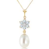 pearl aquamarine and diamond daisy pendant necklace 45ctw in 9ct gold