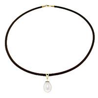 Pearl and Diamond Leather Pendant Necklace 4.0ct in 9ct Gold