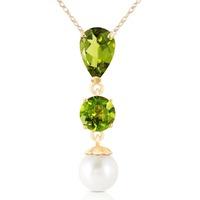 Peridot and Pearl Hourglass Pendant Necklace 5.25ctw in 9ct Gold