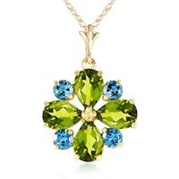 Peridot and Blue Topaz Sunflower Pendant Necklace 2.43ctw in 9ct Gold