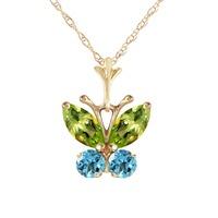 Peridot and Blue Topaz Butterfly Pendant Necklace 0.6ctw in 9ct Gold