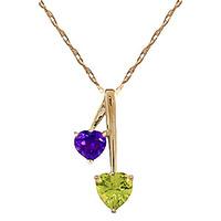 Peridot and Amethyst Twin Pendant Necklace 1.4ctw in 9ct Gold