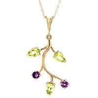 Peridot and Amethyst Vine Pendant Necklace 0.95ctw in 9ct Gold