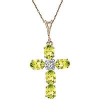 Peridot and Diamond Rio Cross Pendant Necklace 1.73ctw in 9ct Gold