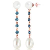 Pearl and Blue Topaz by the Yard Drop Earrings 11.0ctw in 9ct Rose Gold