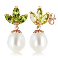 pearl and peridot petal drop earrings 95ctw in 9ct rose gold