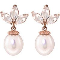 Pearl and White Topaz Petal Drop Earrings 9.5ctw in 9ct Rose Gold