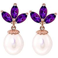 Pearl and Amethyst Petal Drop Earrings 9.5ctw in 9ct Rose Gold