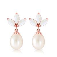 Pearl and Opal Petal Drop Earrings 9.5ctw in 9ct Rose Gold