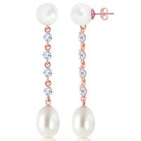 Pearl and Aquamarine by the Yard Drop Earrings 11.0ctw in 9ct Rose Gold