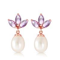 pearl and tanzanite petal drop earrings 95ctw in 9ct rose gold