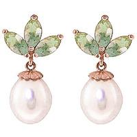 Pearl and Green Amethyst Petal Drop Earrings 9.5ctw in 9ct Rose Gold