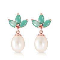 Pearl and Emerald Petal Drop Earrings 9.5ctw in 9ct Rose Gold