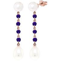 Pearl and Amethyst by the Yard Drop Earrings 11.0ctw in 9ct Rose Gold