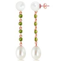 Pearl and Peridot by the Yard Drop Earrings 11.0ctw in 9ct Rose Gold