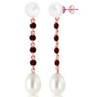 Pearl and Garnet by the Yard Drop Earrings 11.0ctw in 9ct Rose Gold