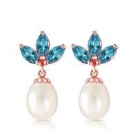 Pearl and Blue Topaz Petal Drop Earrings 9.5ctw in 9ct Rose Gold