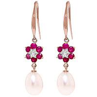 pearl diamond and ruby daisy chain drop earrings 895ctw in 9ct rose go ...