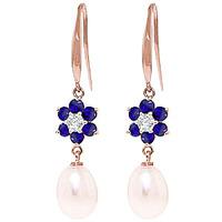 Pearl, Diamond and Sapphire Daisy Chain Drop Earrings 8.95ctw in 9ct Rose Gold