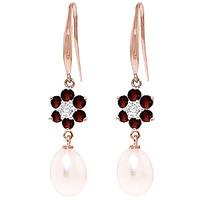 Pearl, Diamond and Garnet Daisy Chain Drop Earrings 8.95ctw in 9ct Rose Gold