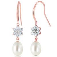 Pearl, Diamond and Aquamarine Daisy Chain Drop Earrings 8.95ctw in 9ct Rose Gold