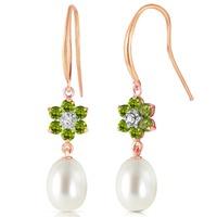 Pearl, Diamond and Peridot Daisy Chain Drop Earrings 8.95ctw in 9ct Rose Gold