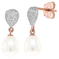 Pearl and Diamond Droplet Earrings 8.0ctw in 9ct Rose Gold
