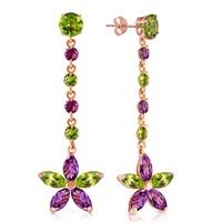 Peridot and Amethyst Daisy Chain Drop Earrings 4.8ctw in 9ct Rose Gold