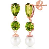 Peridot and Pearl Droplet Earrings 10.5ctw in 9ct Rose Gold