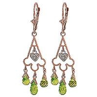 Peridot and Diamond Trilogy Drop Earrings 4.8ctw in 9ct Rose Gold