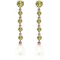 peridot and pearl by the yard drop earrings 100ctw in 9ct rose gold