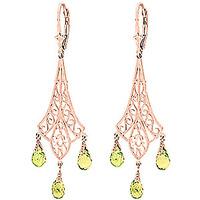 Peridot Trilogy Briolette Drop Earrings 4.5ctw in 9ct Rose Gold