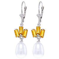 pearl and citrine ternary drop earrings 935ctw in 9ct white gold