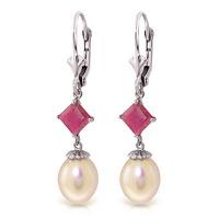 Pearl and Ruby Droplet Earrings 9.5ctw in 9ct White Gold