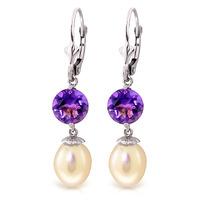 Pearl and Amethyst Droplet Earrings 11.1ctw in 9ct White Gold